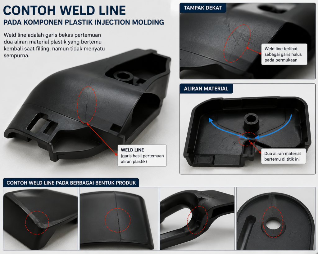 Contoh weld line pada permukaan komponen plastik injection molding