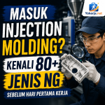 Operator Injection Molding memeriksa produk plastik dan mengenali 80+ jenis NG di area produksi manufaktur