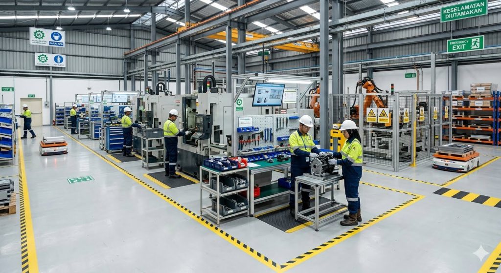 Lingkungan kerja industri yang aman dan tertata untuk meningkatkan produktivitas