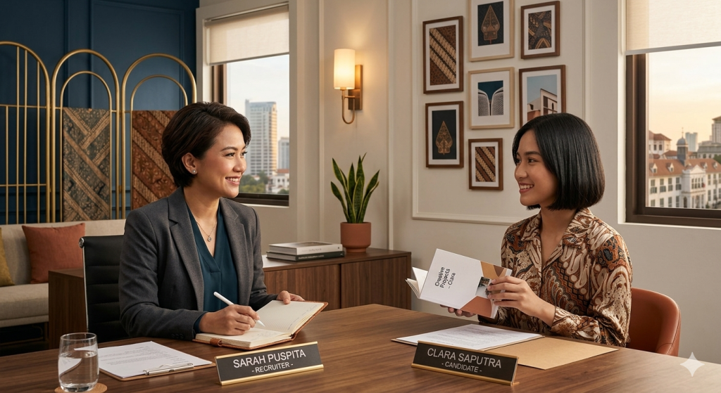 Suasana wawancara kerja profesional di ruang meeting