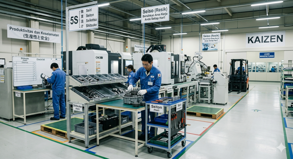 Pabrik manufaktur Jepang yang menerapkan sistem 5S untuk produktivitas kerja