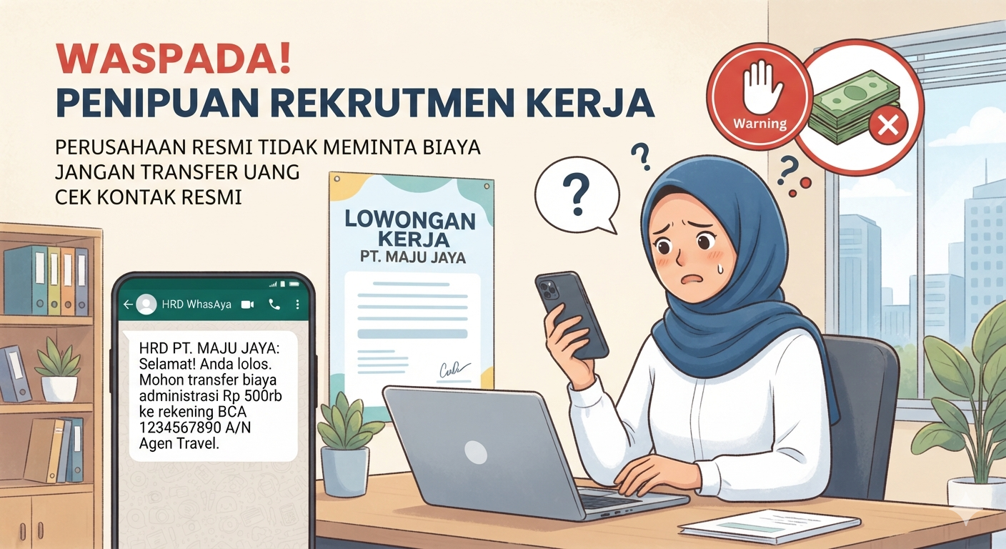 Permintaan transfer biaya administrasi rekrutmen kerja melalui pesan digital