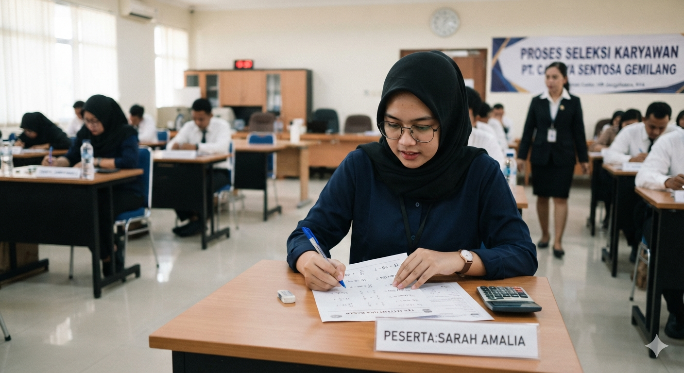 Kandidat kerja mengerjakan tes matematika dasar dalam proses seleksi perusahaan