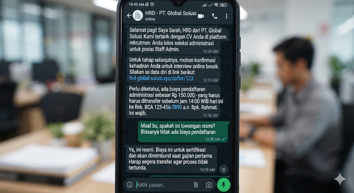 Chat WhatsApp dari nomor tidak dikenal mengaku HRD perusahaan