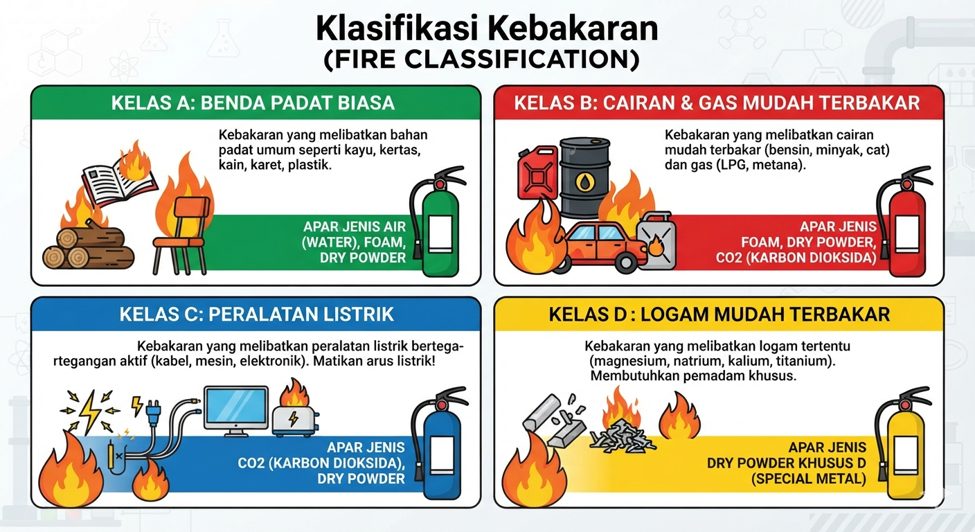 Ilustrasi klasifikasi kebakaran A B C D