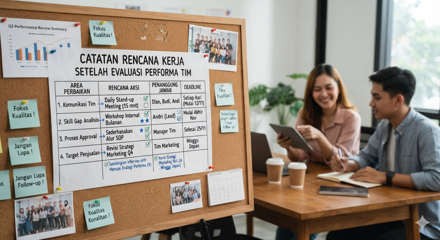 Catatan rencana kerja setelah evaluasi performa tim