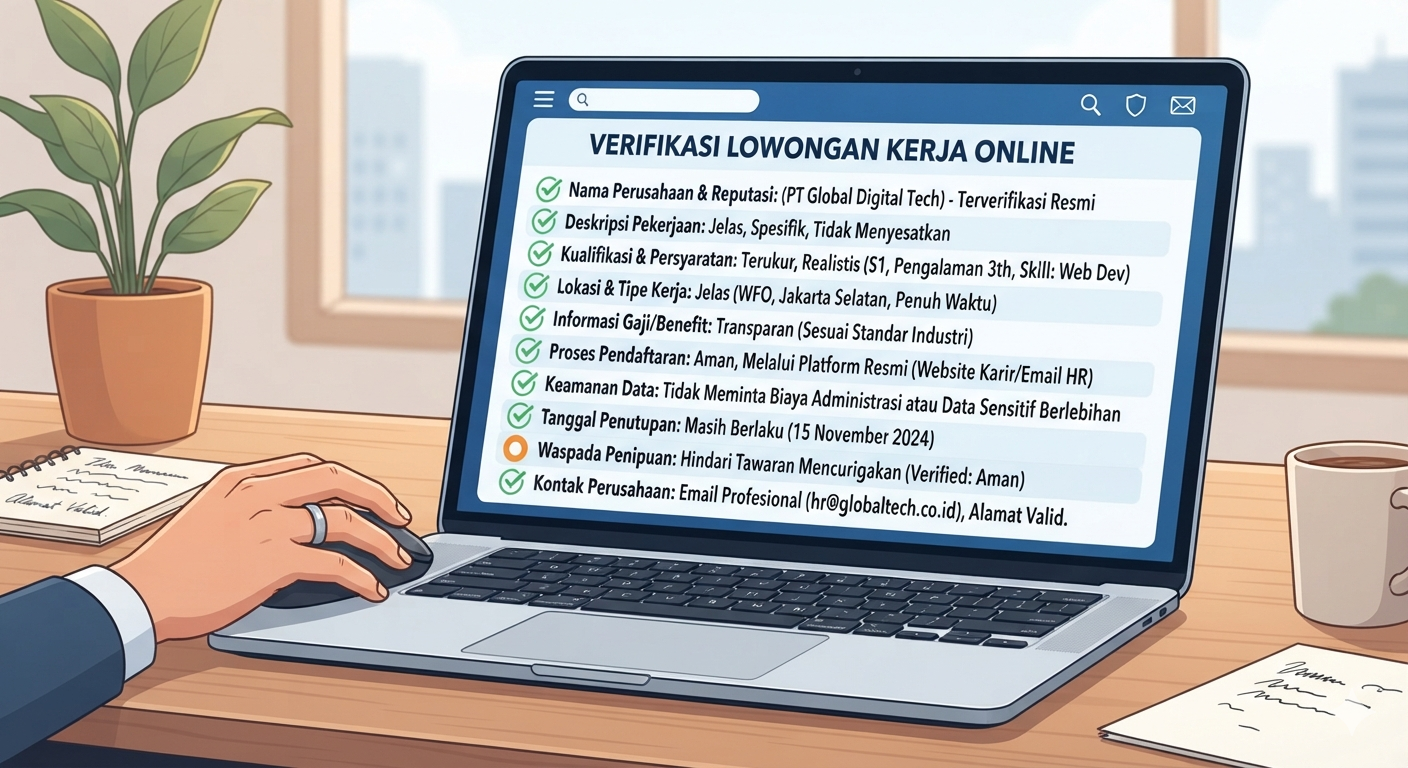 Pencari kerja melakukan verifikasi perusahaan melalui website resmi