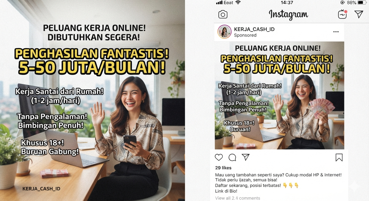 Iklan kerja freelance online dengan iming-iming penghasilan besar