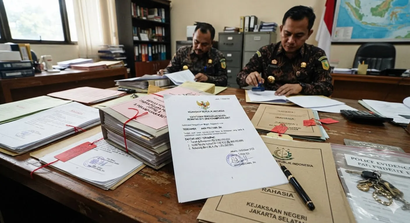 Dokumen hukum dan berkas perkara yang menggambarkan proses perampasan aset terkait tindak pidana