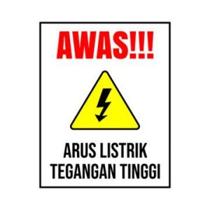 Rambu segitiga kuning menandakan bahaya tegangan listrik tinggi
