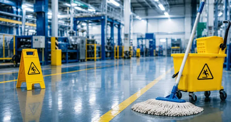 Operator menjaga kebersihan dan kerapian area kerja produksi